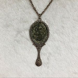 Long Silvertone Mirror Necklace